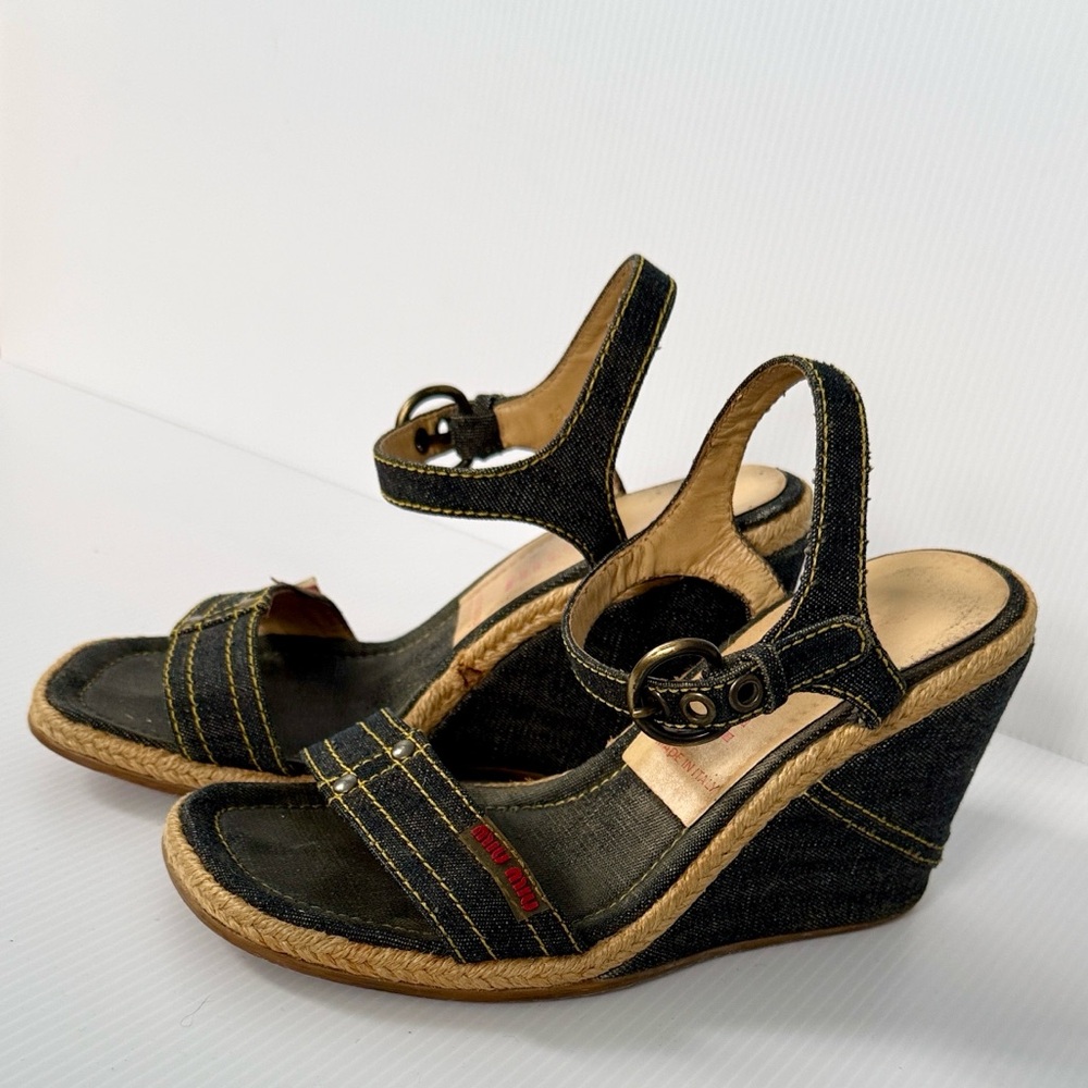 Vintage Miu Miu Denim Wedge Sandals